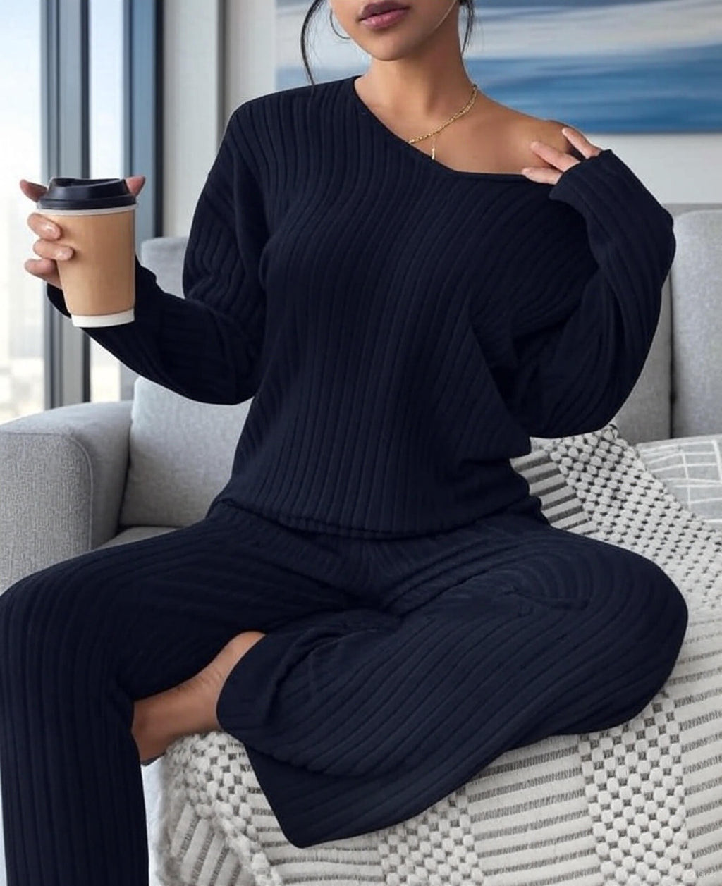 Ensemble Côtelé Noir - Confort et Élégance Décontractée